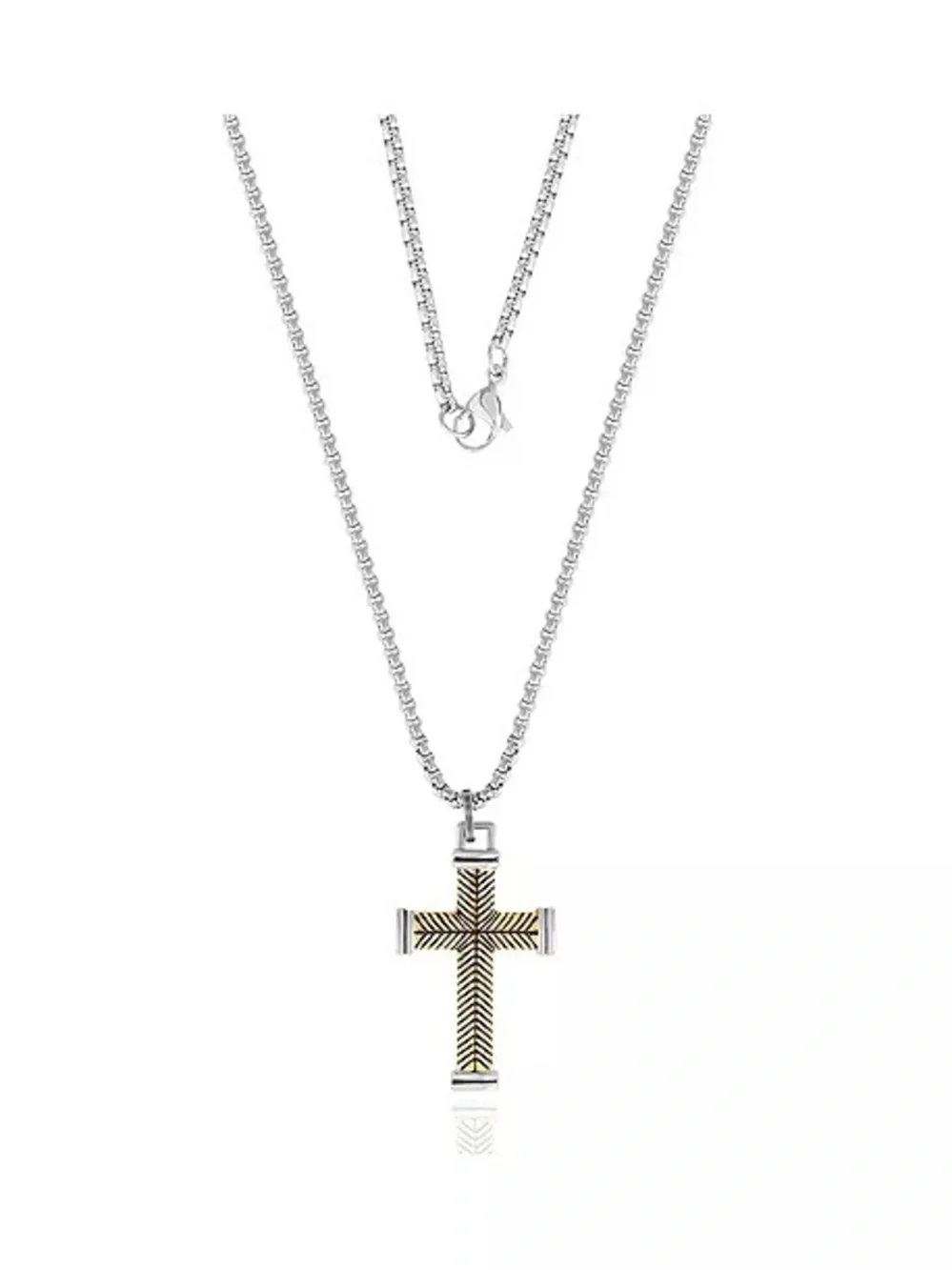 Lucky Brand Silver Necklace with Gold-Tone Chevron Cross Pendant